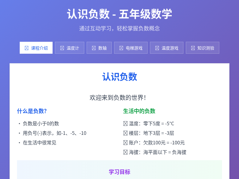 五年级负数教学课件