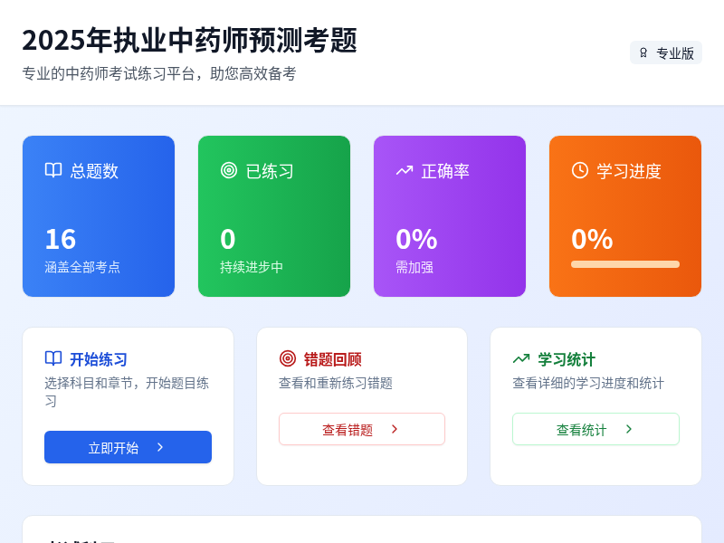 2025年执业中药师预测考题