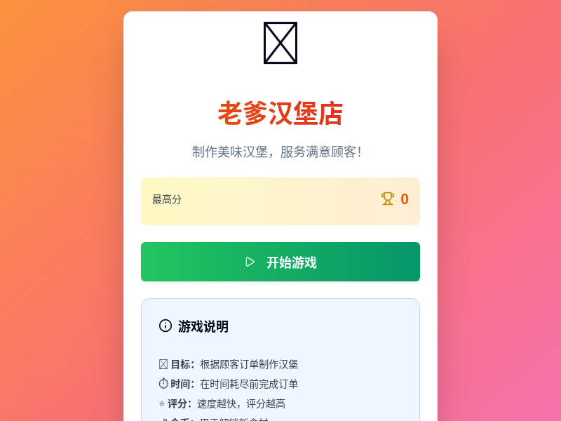 老爹汉堡店小游戏
