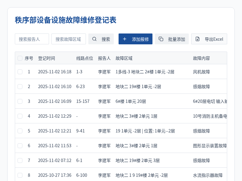 设备设施故障报修录入系统